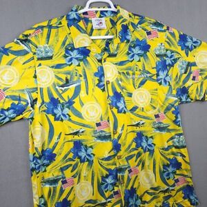 AE Sport US Navy Hawaiian Shirt Mens XL Yellow‎ Tropical Military Aviation USA